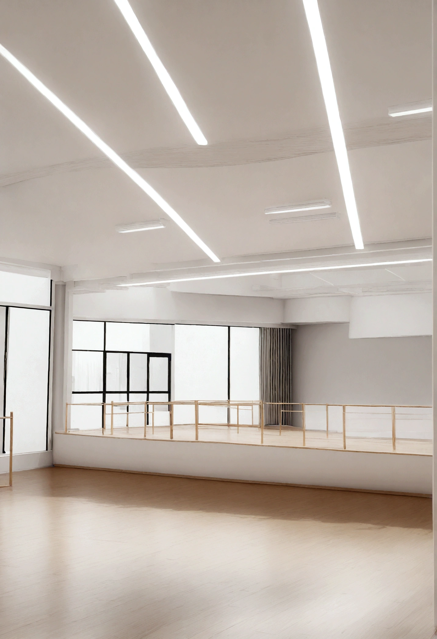 Background of dance practice classroom, It should be a large room indoors, 3d rendering, unmanned,high resolution, Super sharp, 8K, masterpiece