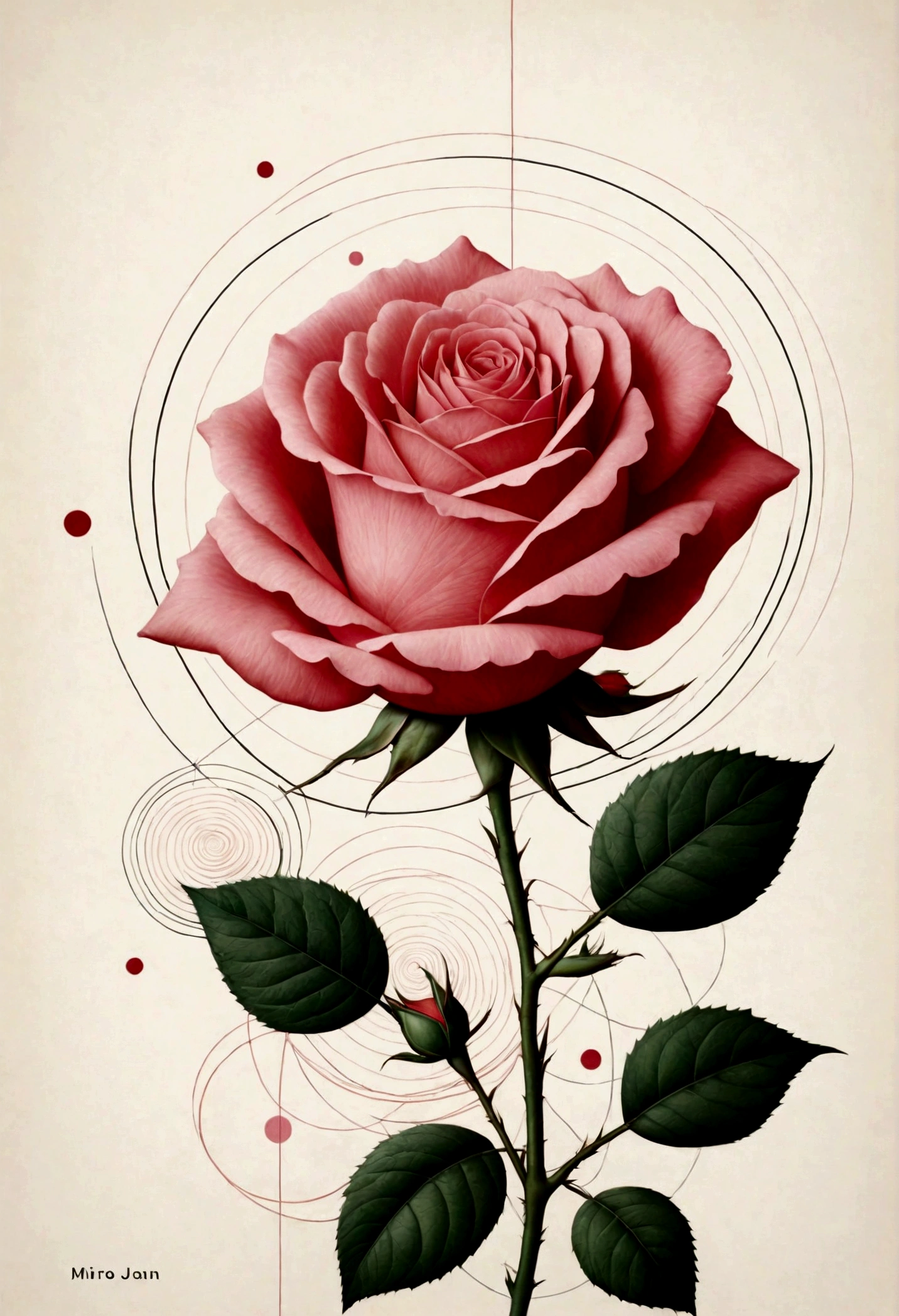 Rose Flowers, lines, dots, circles, by Miro Joan