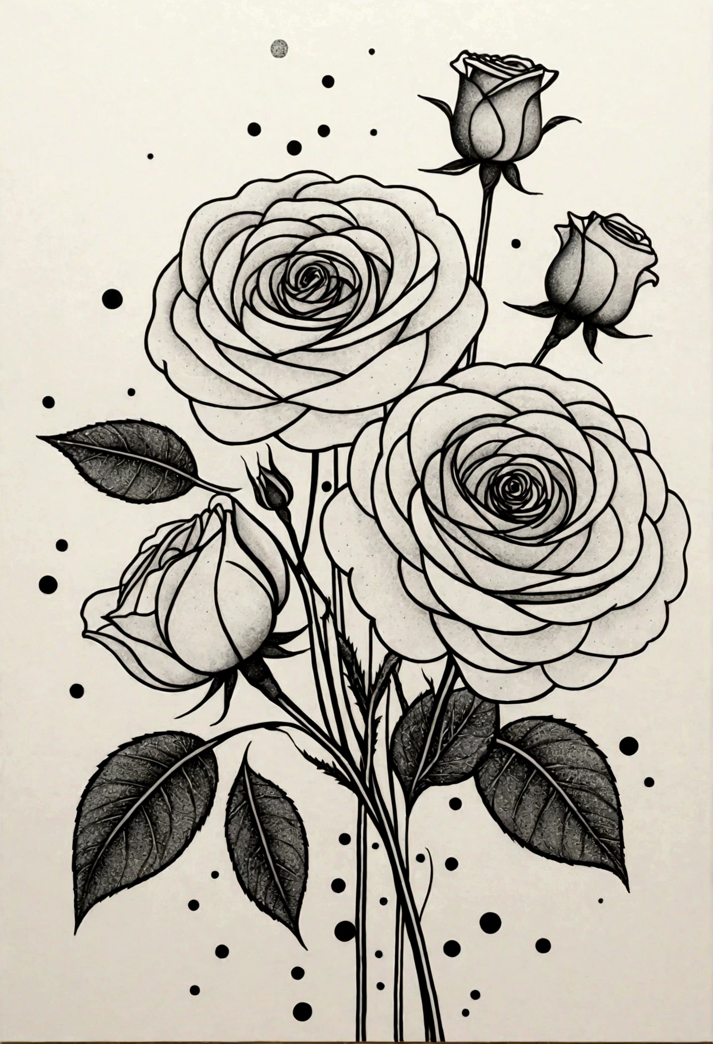 Rose Flowers, lines, dots, circles, by Miro Joan