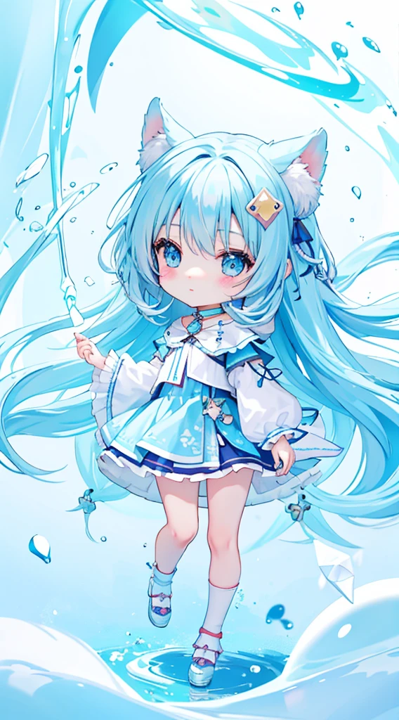 (((light blue long hair))), light blue hair,((blush)), (chibi:1.2),((a sticker:1.5))), ((chibi character)), (white backgrounid), fluffly, Girl vs, Wizard costume, full body Esbian, pastel-colored hair, Pastel colors hair, fairytale-like, T-shirt design, tmasterpiece, best qualtiy,Shining eyes、Cute Turtle!!tchibi!!!,(Chibi Yara)