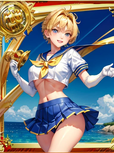 (Trading cards:1.2)、(gold framed:1.2)、(highest quality:1.1), (masterpiece:1.4), (Absurd:1.0), Portraiture, close,
1, Sailor Uranus, KizukiAi,, Big and ample breasts, Aqua Eye, Blonde Hair, Sailor Warrior Uniforms, Sailor collar, Chest Bow, Yellow ribbon, Attractive skirt, White elbow gloves, By the pool, (smile:1.2), Looking at the audience, Erect nipples、Showing panties、Ultra mini skirt、Micro Panties、(Dynamic pose:1.2)、(Downから見る:1.2)、Camel Toe.Between the legs、belly button、Spread your legs.(Browsing Caution:1.2)、(Down :1.2)、Between the legsフォーカス、Dynamic Angle