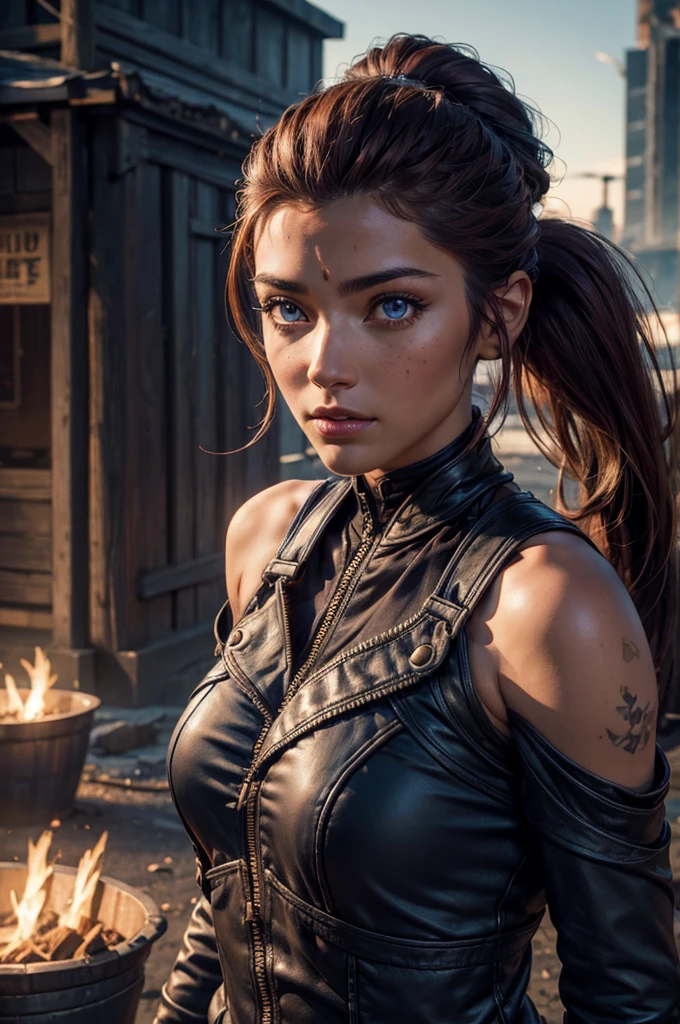 
iliaamitola, ilia amitola, long hair, blue eyes, brown hair, ponytail, dark skin, dark-skinned female, BREAK bare shoulders, bodysuit, BREAK standing on old suspension bridge, river, post-apocalypse, dystopian future, crowd, (crowd in military uniforms), bonfires, (volumetric lighting), best quality, masterpiece, intricate details, tonemapping, sharp focus, hyper detailed, BREAK looking at viewer, (cowboy shot:1.5), BREAK (masterpiece:1.2), best quality, high resolution, unity 8k wallpaper, (illustration:0.8), (beautiful detailed eyes:1.6), extremely detailed face, perfect lighting, extremely detailed CG, (perfect hands, perfect anatomy), (masterpiece,stunning girlfriend, (standing:1.1), dynamic pose, heart shaped face, elegant face, beautiful face, highly detailed face, highly detailed skin, skin pores, subsurface scattering, realistic pupils, looking at viewer, full lips, detailed background, depth of field, atmospheric perspective, volumetric lighting, sharp focus, absurdres, realistic proportions, good anatomy, (realistic, hyperrealistic:1.4), 16k hdr,  
