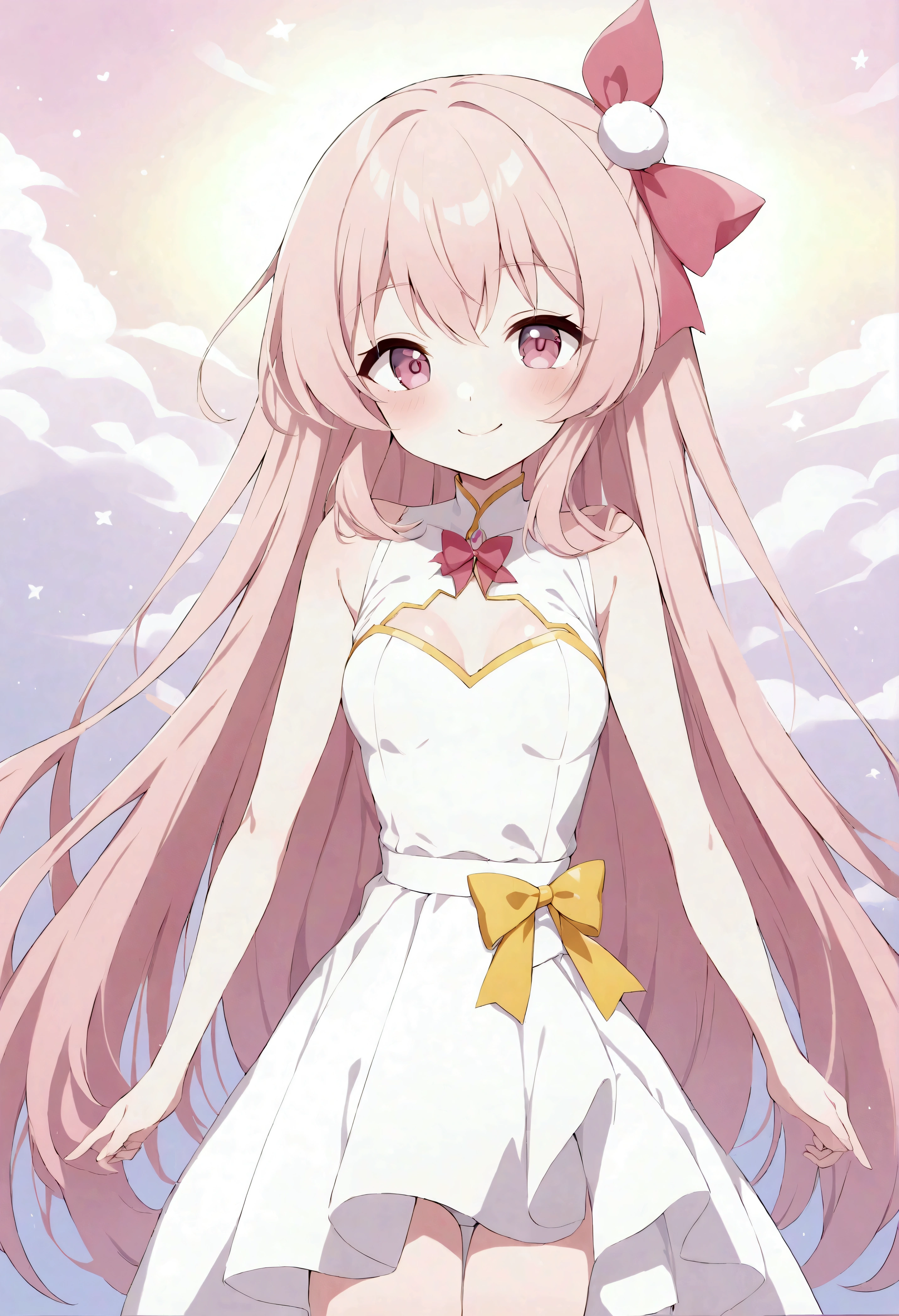 High definition images featuring a charming and girly vibe、Presenting a striking portrayal of Honey Kisaragi。Beautiful woman in a shining white outfit、Emphasizes her figure。Honey Kisaragi is、In the world of Cutie Honey、Despite his formidable skill、Known for her charm and modest demeanor。Her striking features are highlighted by her captivating eyes and a smile that radiates pure cuteness.、This is further enhanced by her flawless white outfit.。Images rendered in ultra-high definition、Honey Young々It boasts a vibrant color palette that reaffirms its fun and playful spirit.。