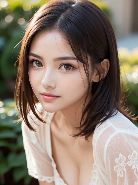 (Squat)、(highest quality:1.5)、(Realistic:1.5)、(1 person:1.5)、(Very detailed)、(High resolution)、8k、(naked_Overalls)、(Slightly small chest)、Natural color lips、Cute Smile、20-year-old girl、(beautiful and elaborate face)、(完璧でbeautiful顔)、(Big eyes)、(beautiful and elaborate face)、(beautiful, Balanced Eyes)、beautiful double eyelids、完璧でbeautiful顔、Arched thin eyebrows、Slim face、(Slim figure)、beautiful and thin nose、 beautiful Skin、(Medium Bob Hair)、Natural Bangs、Fair skin、Front lighting、(Facial lighting)、Deep blue eyes、Slim waistline、スリムでbeautiful脚、Hydrangea、garden、cleavage