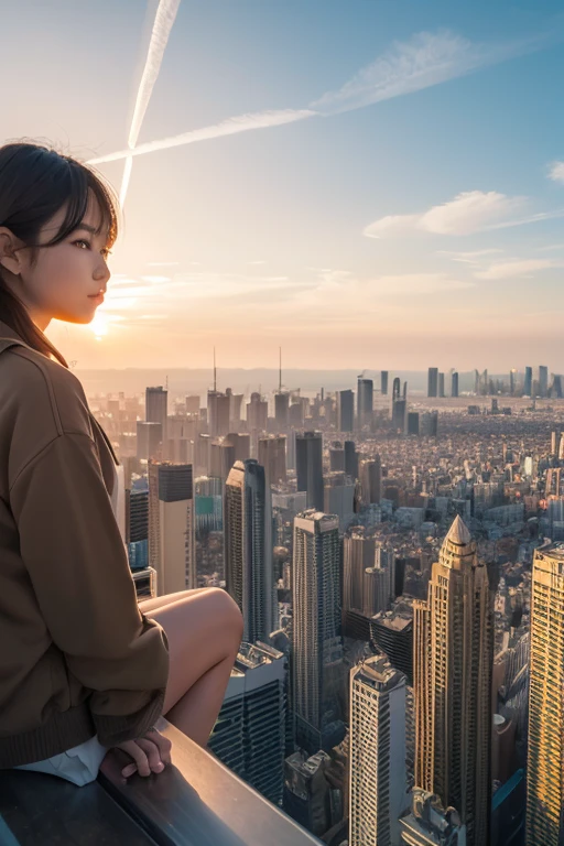 highest quality、Golden Morning Future City、Watching from on high、Asahi、8k