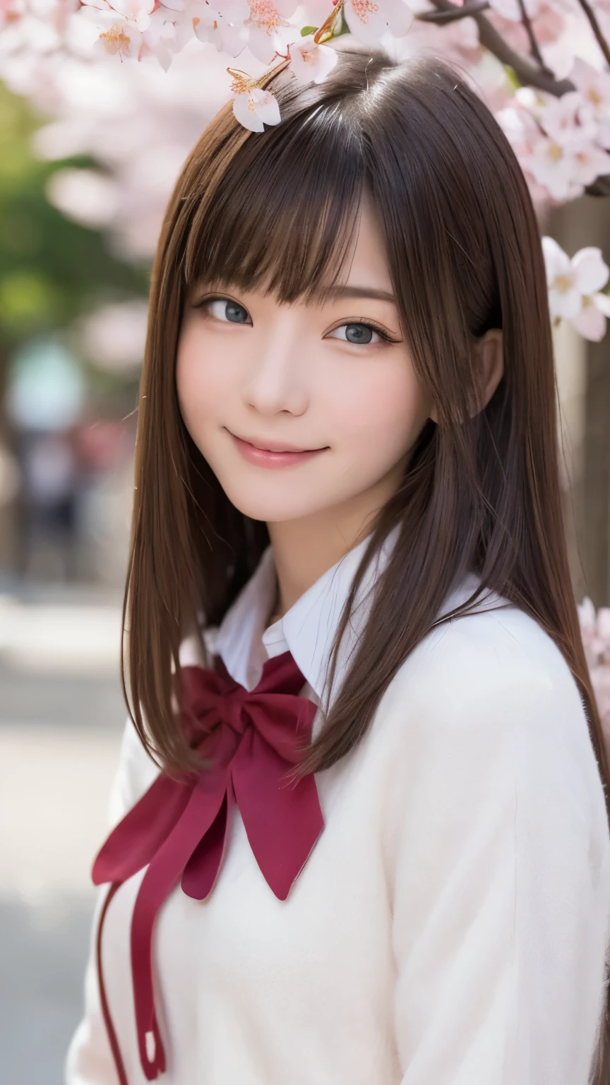 one girl, (a beauty girl, delicate girl:1.3), (:1.3),
break, (spring, Cute Uniform:1.3),
break, (Street view:1.3), (Cherry blossoms fall:1.3), (wool gloves), perfectly trimmed fingers,
break, Extremely fine resolution, (Symmetrical eyes:1.3),
break, Small breasts, Brown eyes, Parted bangs, Brown Hair,  girl,
break, (Eye and facial details:1.0), (Get closer to the face, Make your face bigger, Face Focus:1.0),Face close-up,
break, (masterpiece, highest quality, Very detailed, Detailed face, 8k),SakuraFubuki,Cherry blossom petals,smile,Random Pause、blue eyes