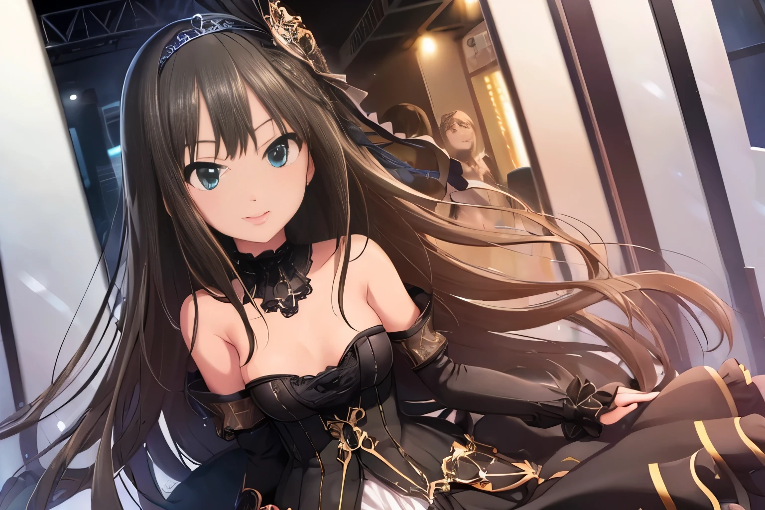 ((one person、Shibuya Rin))、Cute Face、tiara、Black Hair、White wedding dress、smile、Small breasts、Upper Body