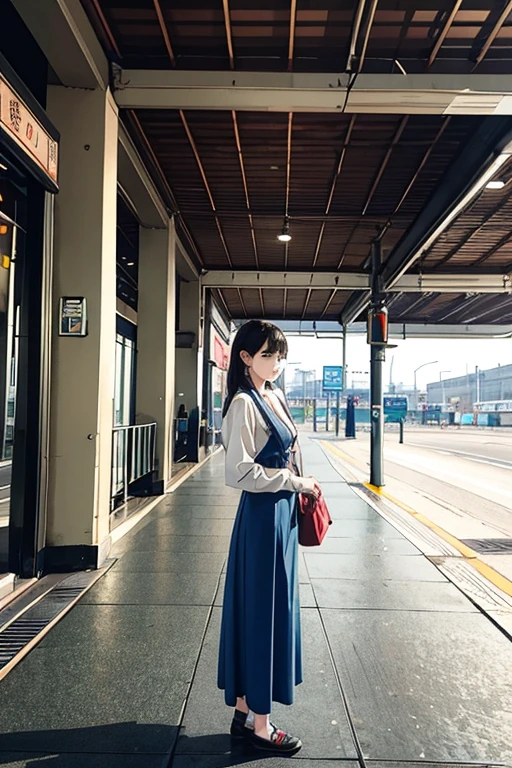 highest quality、masterpiece、High sensitivity、High resolution、One Woman、Slim Body、Waiting for the train、At the station platform、While standing