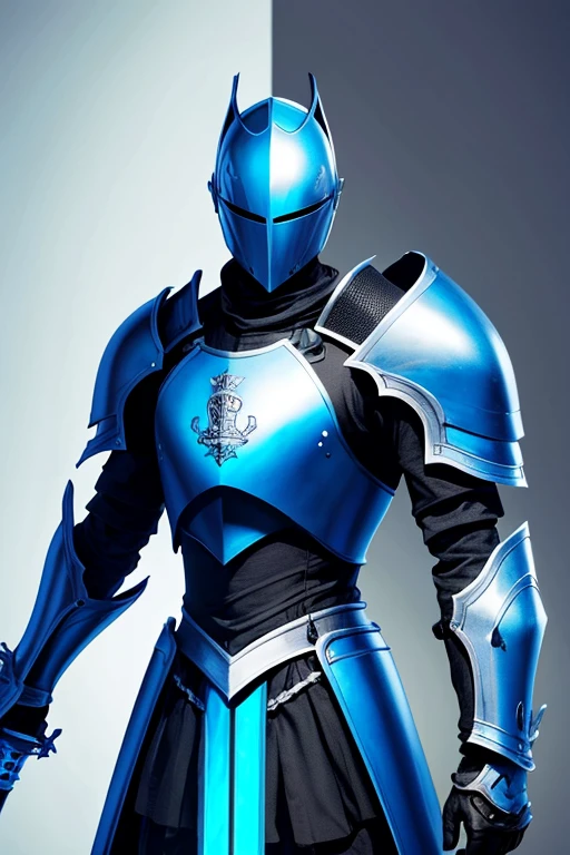knight.black armor with blue.android style.with blue sword.blue rays