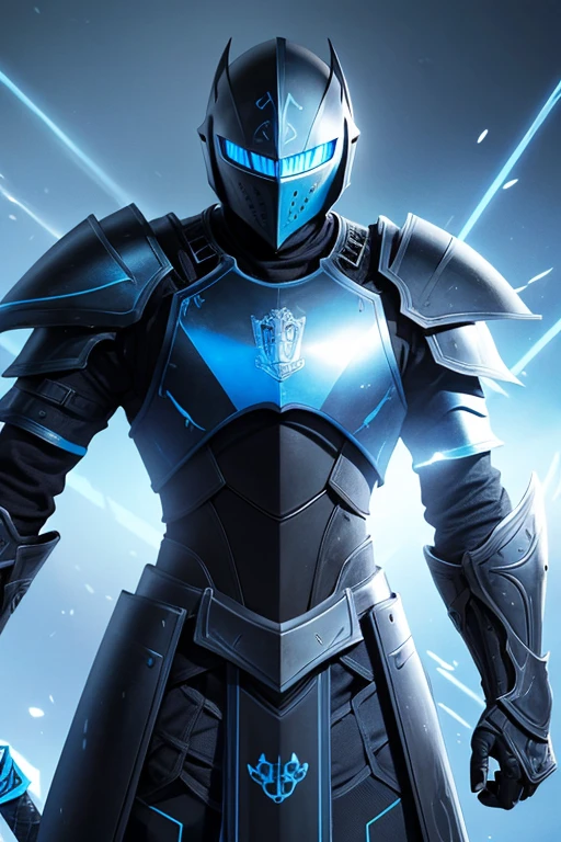 knight.black armor with blue.android style.with blue sword.blue rays