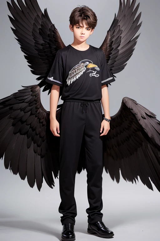 Menino de 16 anos.roupa preta.capuz.eagle wings 