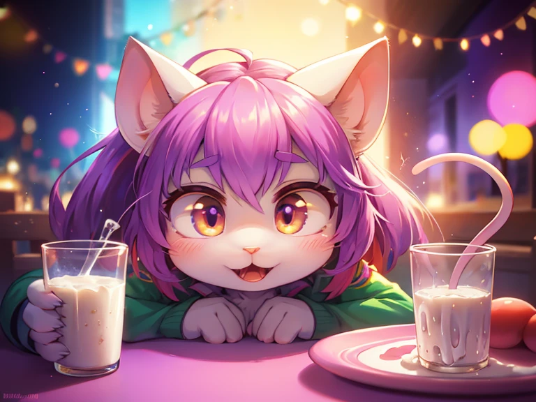 Hallucination, daydream , bokeh , female cat , big body , short-tempered and a joker , loves milk and is weak in love , Chasing the Mouse , A cartoon depicting the slapstick antics of a cat and a mouse