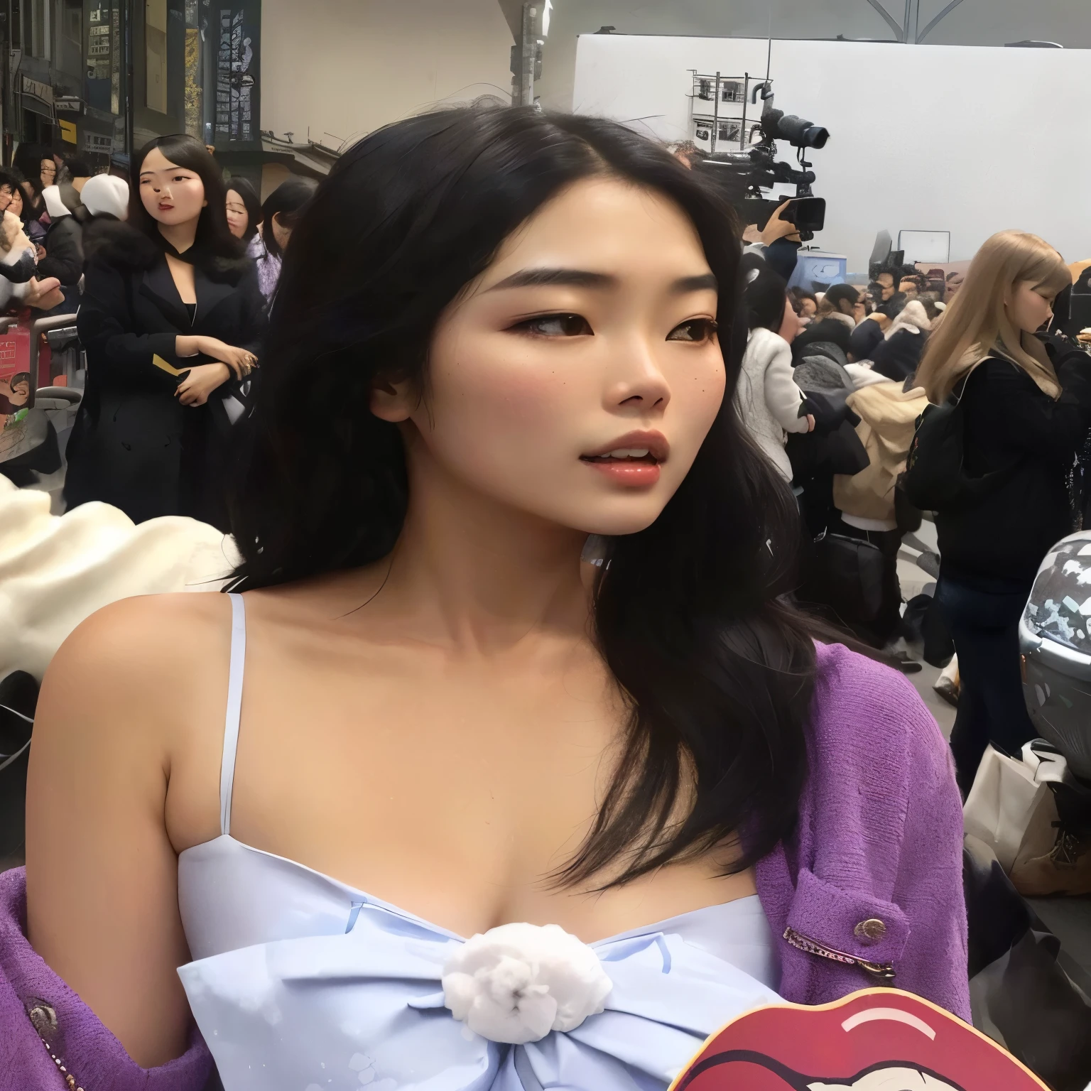 Mujer araffada con un vestido azul sosteniendo una patineta frente a una multitud., jennie rosa negro, Gongbi, Hye Kyo song, gemma chen, Heonhwa Choe, actriz femenina de corea, jaeyeon nam, hermosa mujer surcoreana, Bae Suzy, hermosa joven coreana, gemma-chan, wenfei ye, kim taejin, kim jung giu, cabello rubio