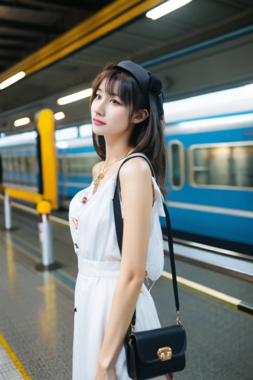 highest quality、masterpiece、High sensitivity、High resolution、One Woman、Slim Body、Waiting for the train、At the station platform、