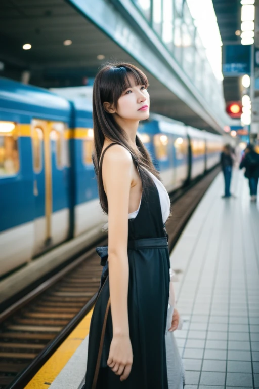 highest quality、masterpiece、High sensitivity、High resolution、One Woman、Slim Body、Waiting for the train、At the station platform、