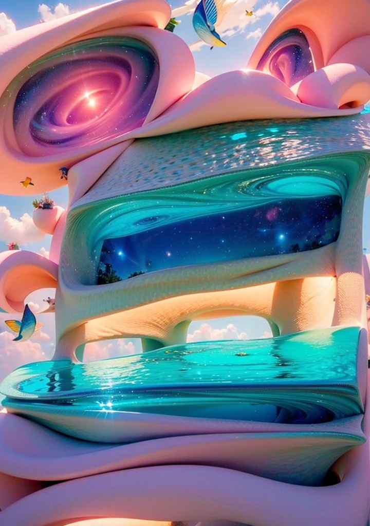 ((best quality)), ((masterpiece)), (detailed), the beautiful majestic heaven after life, my great majestic modern villa in the river of the heaven ocean, with my 2 female childrens and my friends, party in heaven, insane details, by night, galaxian and stars