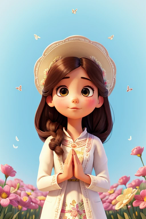 small illustrated image of a beautiful portrait of woman, looking up, while she was praying, intertwined with boho flowers, rainbow tones, watercolor boho minimalist illustrations, color splashes, clean and crisp white background, by BeatrixPotter Style, vector art, 2D, intricate, elaborate, ultra wide angle lens, tilt-shift lens photography, 8k, HDR, centered in the middle of the image, 8k