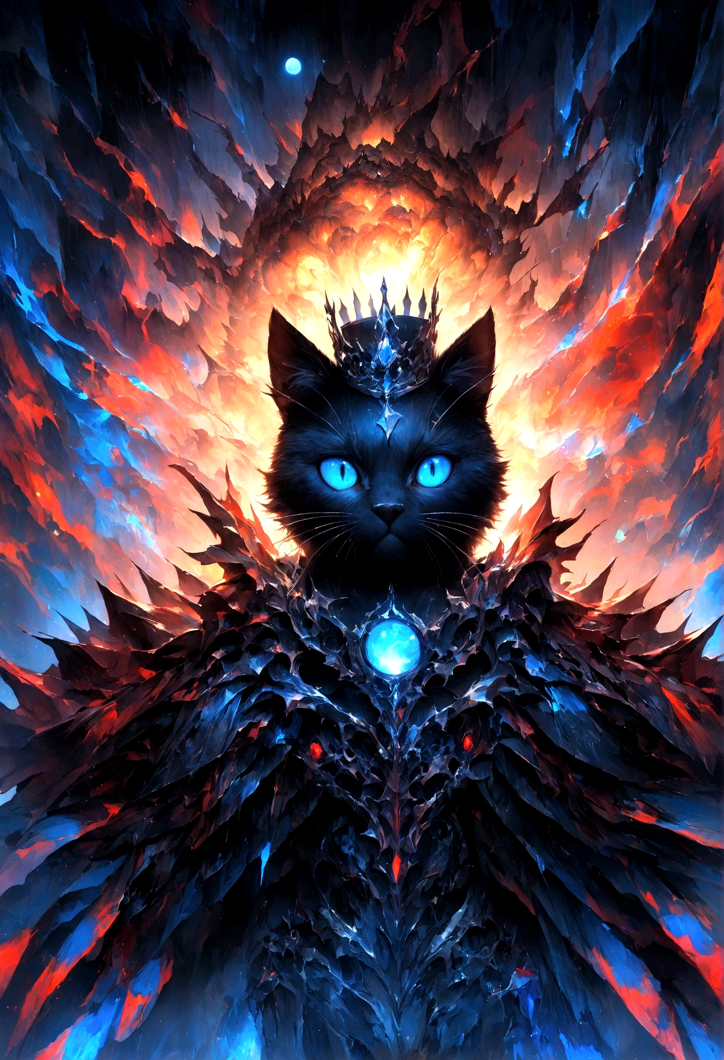 humain、femme blanche、Couronne noire, aux yeux bleus、aussi々Funny head、beau、lune bleue、Beaucoup de light bleue,Enhanced facial close-up,Ambilight,Les couleurs sont vives et lumineuses,Fond noir,brume,detailed representation,Rich details,Explosion d'imagination,Surrealist,Ultra-realistic,chef-d'artwork,8k,light,Effet Tyndall