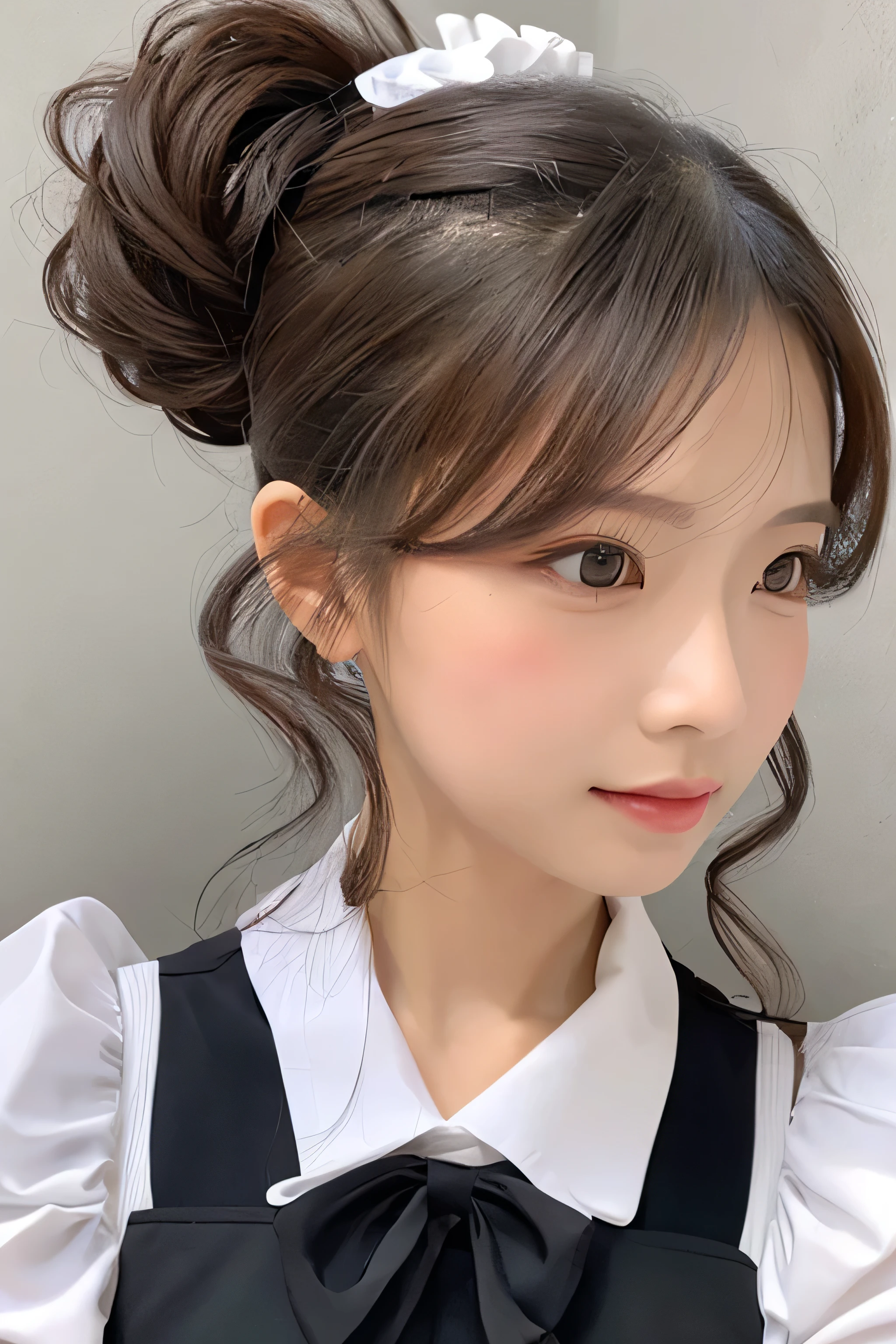 Double ponytail girl,head portrait, maid outfit