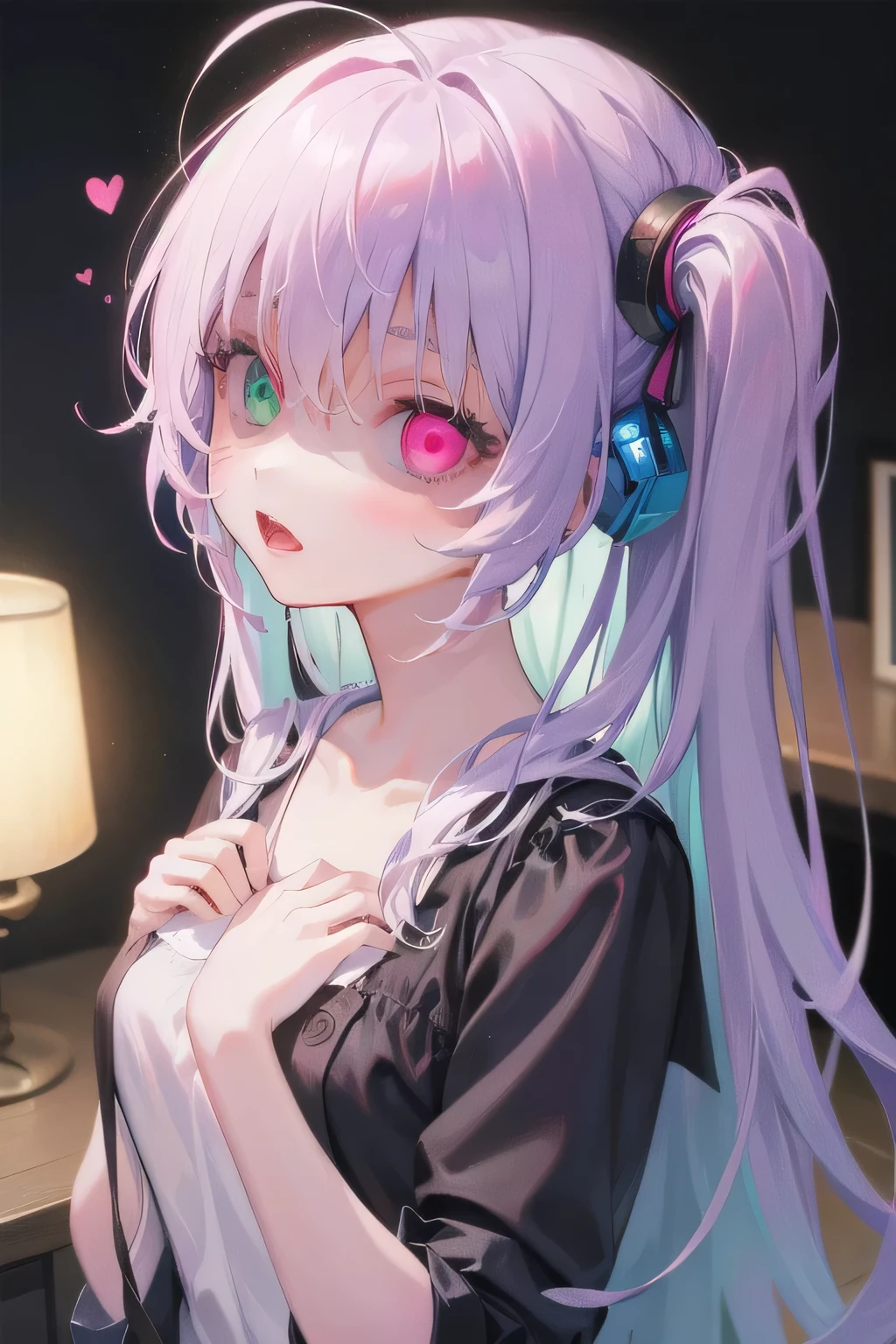 (Tabletop:1.0), (highest quality:1.4), (High resolution:1.2), From the side,Sharp contours,  boyish, highest quality, masterpiece,Glasses,Voice of the Heart,yandere,Browsing Caution,nude,facial,Excessive ,Chest to chest,Upper Body,Ecstasy,saliva,blush,Squint your eyes,Heterochromia iridis,Colorful Hair