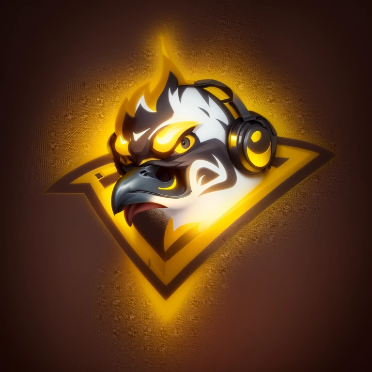 a bird with headphones on its head and a yellow background, penguinz0, Esportes logo, kenku, mascot illustration, irritado 8k, bird head, foto do perfil 1024px, olhar irritado, eagle head, crow head, eagle logo, muscle contraction coil / jogador ludwig, estilo nevasca da Activision, sorriso arrogante, imagem de perfil, Esportes, escrito "pato" na parte inferior