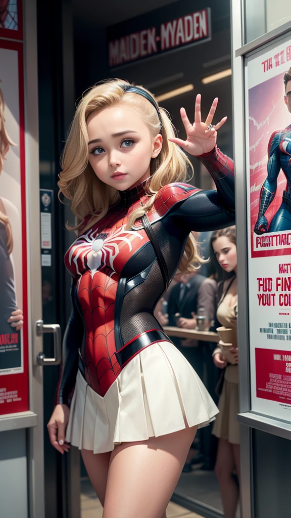 Hayden Panettiere、マーベルコミックの映画Poster、so beautiful、Movies about Spider-Man、sexy、whole body、Wearing a skirt、Premiere Date、Poster、belly buttonを突き出す、new york、She&#39;s wearing a ripped Spiderman suit、The suit is torn、Wearing a skirt、Red and black color scheme、dynamic、masterpiece、highest quality、Super detailed、Very detailed、Delicate and beautiful shine、Ultra-high resolution、Cinematic、break、breakドロップ、(Torn clothes:1.5)、(Wet clothes:1.4)、Bare shoulders、Real Rain、Wet Hair、belly button、Exposed Skin、sexyな肩を披露