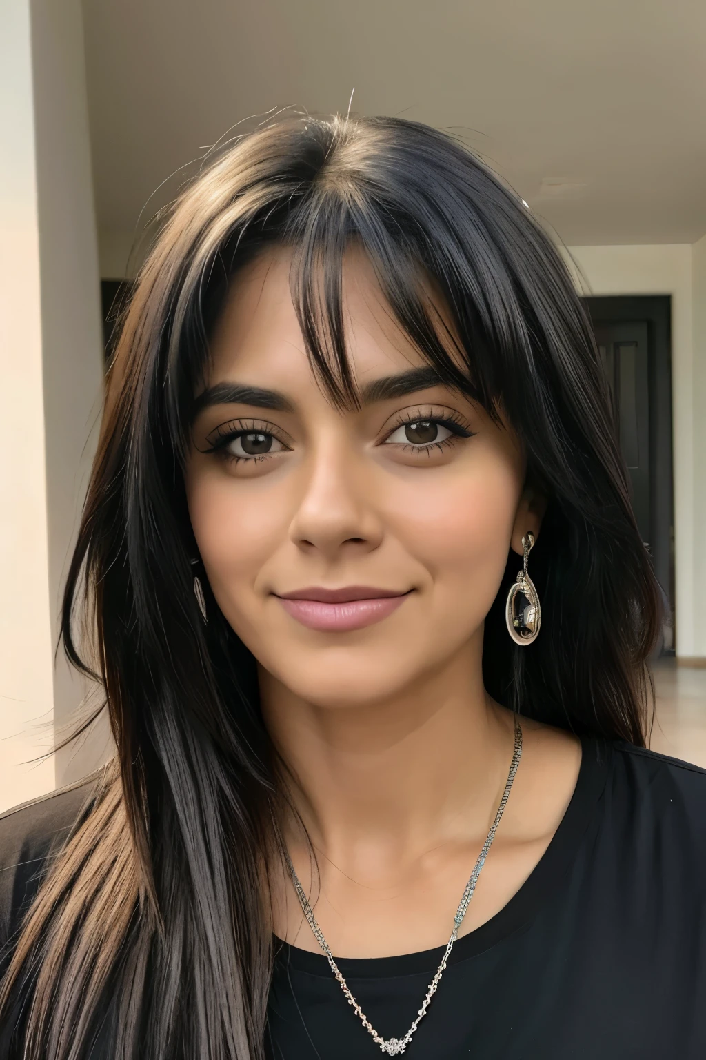 1 chica, 20 years, solo, cabello largo negro, cara tierna, ojos marrones, foto de frente mirando al espectador, imagen de muy alta calidad, imagen muy detallada, pecho grande