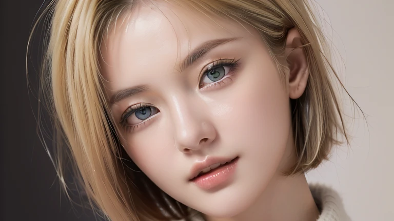 (masterpiece:1.3), (8K, Realistic, Raw photo, highest quality: 1.4), (1 Girl), Beautiful Face, (Realistic Face), (Blonde, Short Bob Hair:1.3), Beautiful Hairstyles, Realistic eyes, Detailed and beautiful eyes, (Realistic Skin), Beautiful Skin, (sweater), Disorganized, Charm, Ultra-high resolution, Surreal, Very detailed, Golden Ratio
