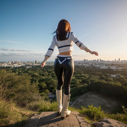 Oppai-Loli、((wide-angle, Flying Magic、Floating hair、Floating in the air, Curved horizon, Overlooking a city eroded by the jungle,Above the city)), { (Mystic sight)| best quality | 8k | clear |focused | ZoomLayer }, (Extremely detailed:1.35), (Acutance:0.85), (Masterpiece, Hyper-Realism, RAW, Photo-realistic:1.37), Volumetric lighting, {(Childish)|(Gigantic Cleavage)}、{ Hidden face | ((facing back))| ((Full Body:1.2)) | ((Ass focus)) | Detailed open crotch}, (Radiant PearlSkin), { Thongs | Transparent Veil }, { correct legs, | correct hand | correct fingers | feminine hands | perfect anatomy | no missing limbs |no extra limbs }, ((Bear sole, no legwear)), (morning glow, colorful sky, golden rays illuminating body)