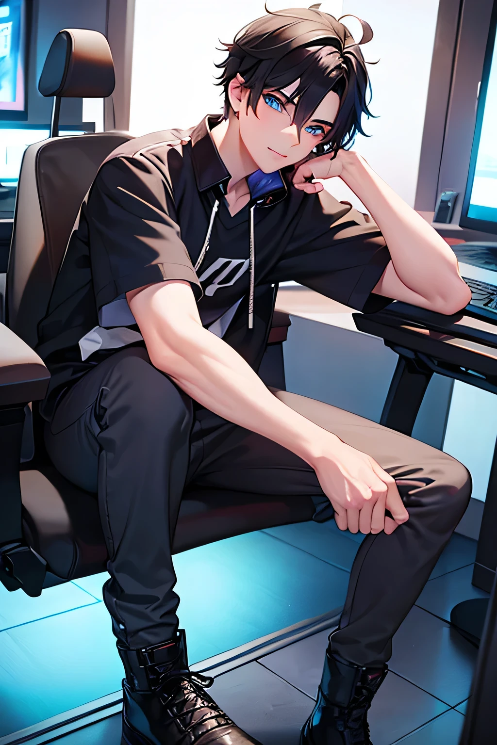18 year old young man , black hair and blue eyes . Gamer.