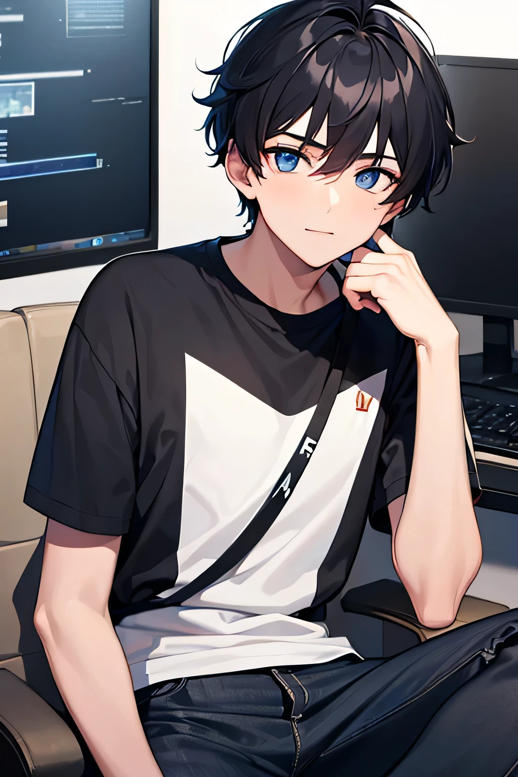 18 year old young man , black hair and blue eyes . Gamer.