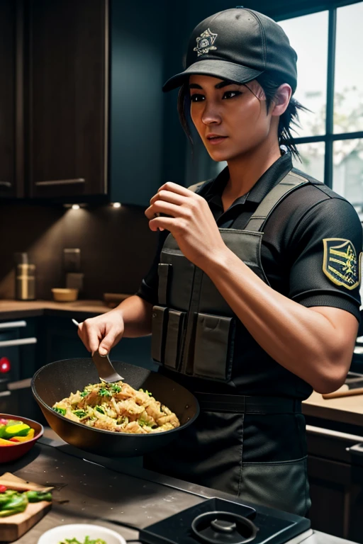 ash from rainbow six siege cooking food ai generated