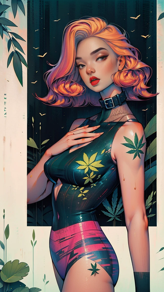 portrait of a girl, near, up close,Background, in a chic expensive interior, multicolored pink hair, mixed-language_SMS, graffiti, (beautiful and clear background:1.2),, fantastic paintings ,graffit style, highly detail eyes , blond girl, cannabis print, marijuana tattoo, Loving, Love, ultra detail hair, Masterpiece, Best Quality, highly quality, A high resolution, detail enhancement, ((most beautiful image in the world)), Masterpiece, Best Quality, highly quality, A high resolution, detail enhancement, ((most beautiful image ), Shiny red wavy hair, Ultra Chic Transparent Clothing, Erotica, highheels, tights in a mesh Artist Stepan Seich, art by j scott campbell, Artist Guillem March, art by citemer liu, 4k, High Resolution, comic book character, comic, high quality detailed, style of ::2.0 comix illustration style,tatoon style, highly quality, A high resolution, detail enhancement, 8K, HD, Best Quality, highly quality, A high resolution, detail enhancement, 8K, HDR, sharp-focus, Ultra Detailed, perfect lighting, Curvy Body, Lush breasts, Curvy hips