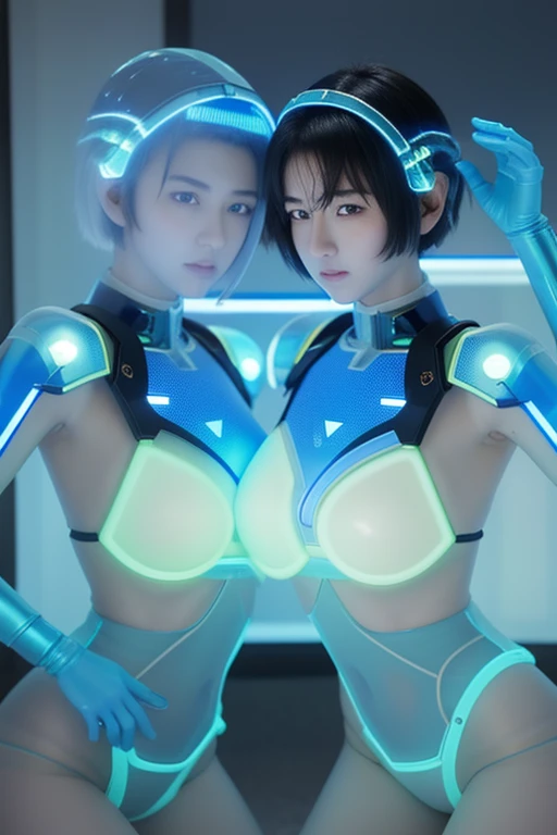 (RAW quality:1.4), One Girl, Japanese, , Textured skin, (Sky blue shiny short hair:1.4), Very detailed, Advanced Details, high quality, 最high quality, High resolution, 1080p, hard disk, beautiful,(Gundam),Beautiful cyborg woman,large body,((Wearing Futuristic Transparent Reinforced Plastic Machine Parts。:1.4)), Nipples covered with transparent mechanism, Mechanically protected front groin, (Exposed lower abdomen:1.4), The bare skin of the large body is exposed., large body naked, Perfect Proportions, Great tit, (He carries a lot of weapons on his back..:1.4), (Hero Pose), Combat pose, Medium Shot, folded building background, City in flames, (The blue LED on the bust top glows strongly:1.4), Biologically correct, pubic_hair,