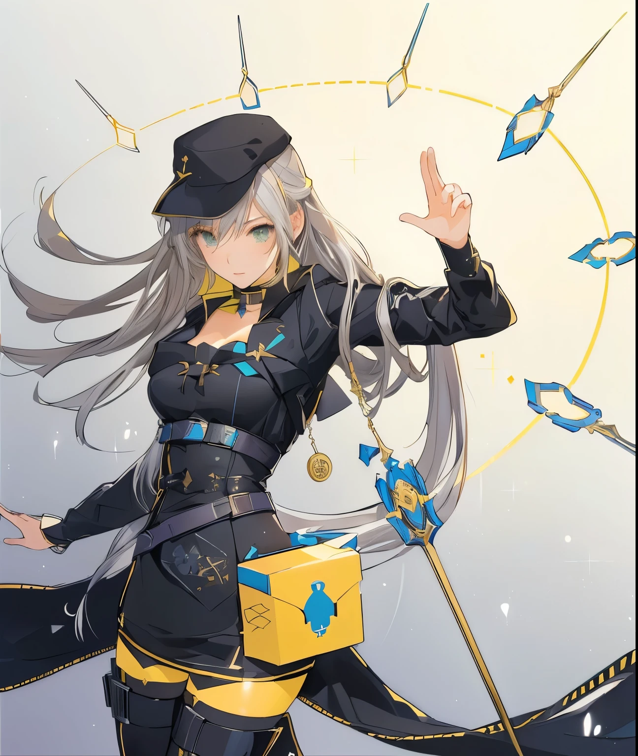 chica anime con una espada y un reloj de fondo, anya from the spy family x, from chicas de primera linea, marin kitagawa fan art, arte clave del anime, female protagonist 👀 :8, arte zerochan, marisa kirisame, finos detalles. chicas de primera linea, naughty anime girl, por Kamagurka, symmetry!! arte conceptual, android heroine, obra de arte oficial muy detallada