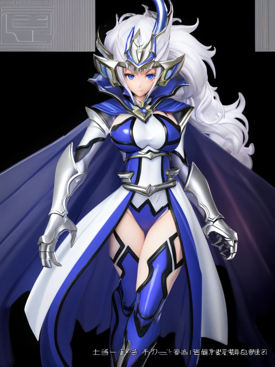1girl ,white hair,blue eyes, pale skinned beast, white dragon, dragon horns, polar, ice knight , heavy armor, nice clothes, archer, (high resolution, high detail, best quality), calm, big breasts