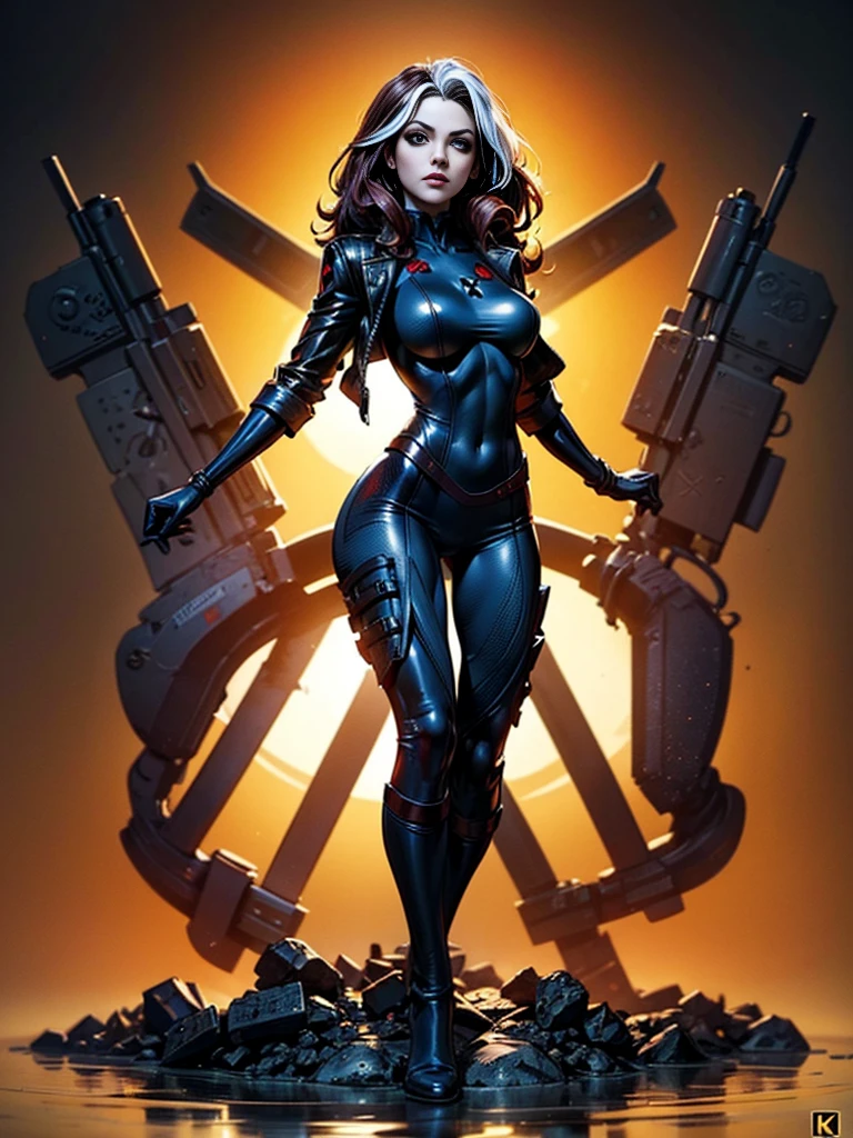 Michelle Rodriguez、masterpiece、High quality 4K、villain (X-Men)、Gothic Girl、Sculpted Body Gothic Makeup、Black jacket、Red and blue bodysuit、masterpiece、highest quality、Cowboy Shots、one personの女の子、one person、Technology Military Bodysuit、fringe