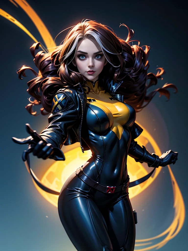 Eliza Dushku、masterpiece、High quality 4K、villain (X-Men)、Gothic Girl、Sculpted Body Gothic Makeup、Black jacket、Red and blue bodysuit、masterpiece、highest quality、Cowboy Shots、one personの女の子、one person、Technology Military Bodysuit、fringe
