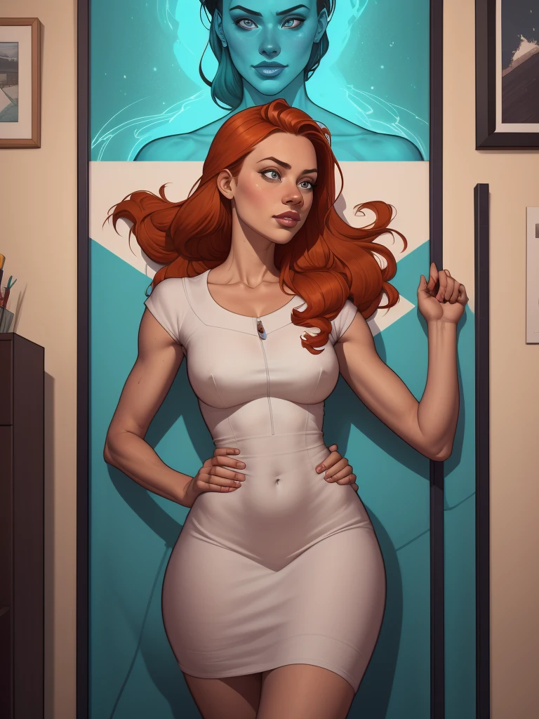 uma imagem de desenho animado de uma mulher com um grande peito em um vestido branco, alena aenami and digite germe, digite germe and atey ghailan, linda arte digital, DeviantArt Artstation CGScosiety, Arte digital detalhada em 4k, even model | digite germe, Alena Aenami e Android Jones, extremely detailed digite germe