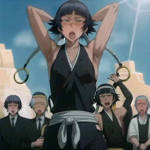 ( Animation screenshots:1.1),(Super delicate skin),(Ahegao), (flat chest:1.4), (The nipples can be seen through the clothes),(muscular:1.35),flirtatious, 1 female, solitary, Black flowing hair, eternal, Japanese clothing, No underwear,Small Breasts, No eyeballs, For the audience, Looking at the audience, tired, From below, (Exposed armpit:1.1), ((armpit:1.2)), Sexy pose, (sweat),(More and more sweat),(Ahegao), (Roll your eyes), Naughty face, blush, open mouth, Sticking out tongue, saliva, Slobber,Runny nose,Sloppy person,Skinny