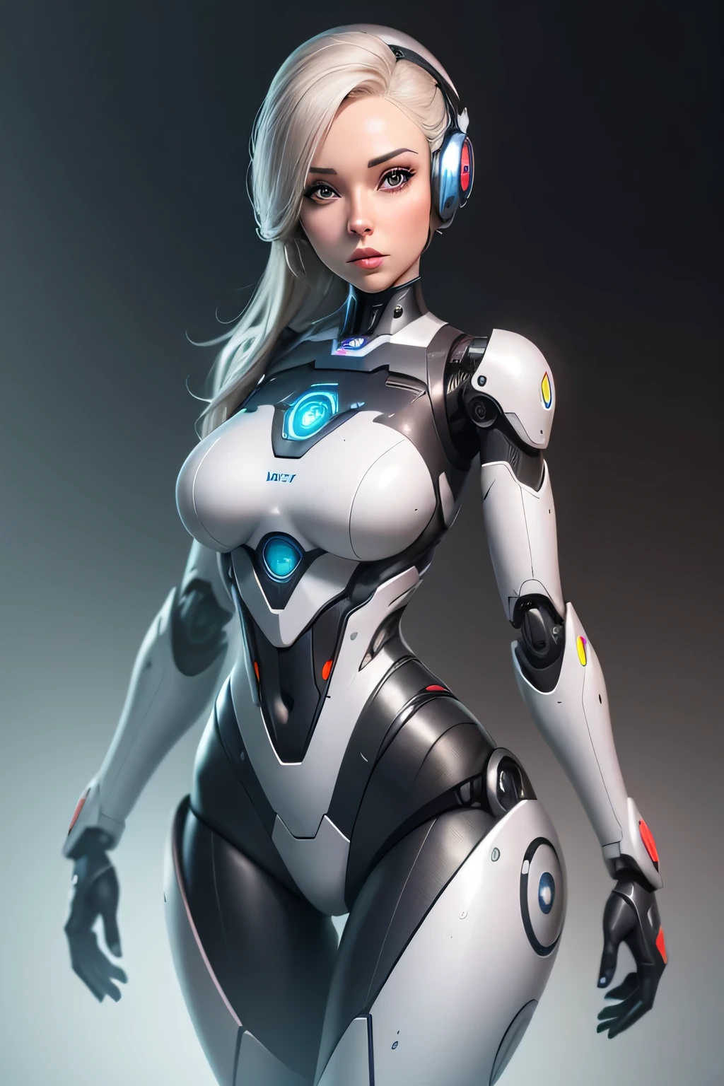 Female robot sitting on bed and smiling, Extend one leg in front of the other in a kicking motion. nffsw, retinas, masutepiece, ccurate, Anatomically correct, Textured skin, Super Detail, high details, High quality, awardwinning, Best Quality, hight resolution