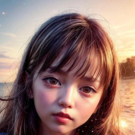 (Close-up:1.4), Tiny girl wearing red tube-top dress, Stroll along evening Beach, (Acutance:0.85), Masterpiece of 8K Ultra-detailed, (Volumetric lighting), (RAW photorealistic:1.37), (Gazing at the sunseting colorful sky) (Dazzling bokeh:1.25), (Golden ray illuminating face), { (Vivid Photon Particles:1) | (Gust of wind) } . (((Extremely detailed a face variation of NOGIZAKA girls))), perfect anatomy, Childish, captivating gaze, elaborate detailed Eyes with (sparkling highlights:1.3), long eyelashes、Glossy RED Lips with beautiful details, Coquettish tongue, Rosy cheeks, ((Radiant natural skin) with clear transparency) . { (Dynamic joyful expressions) | (:d) }, (no Large eyes, no tree).