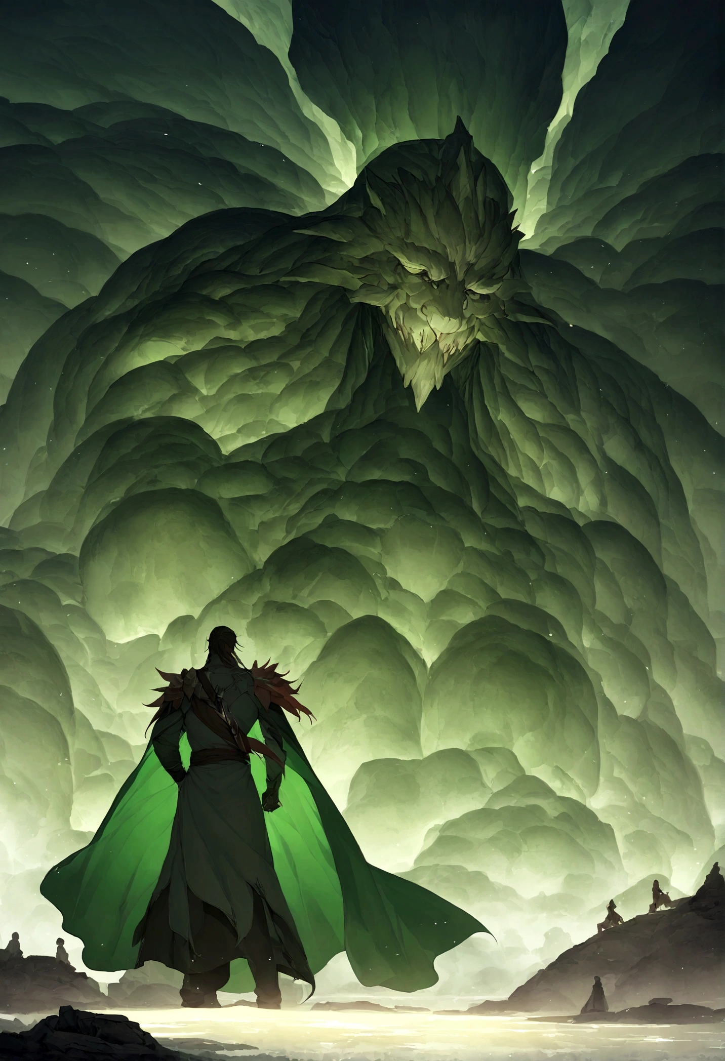 Velho da China antiga,cheio de sabedoria,Cabelo e barba grisalhos,Deep insight,Foto de corpo inteiro na frente,Sente-se de joelhos cruzados em uma pedra enorme,Behind is the green water,luz brilhante,Muito limpo,8K,manto cinza,imagens em close