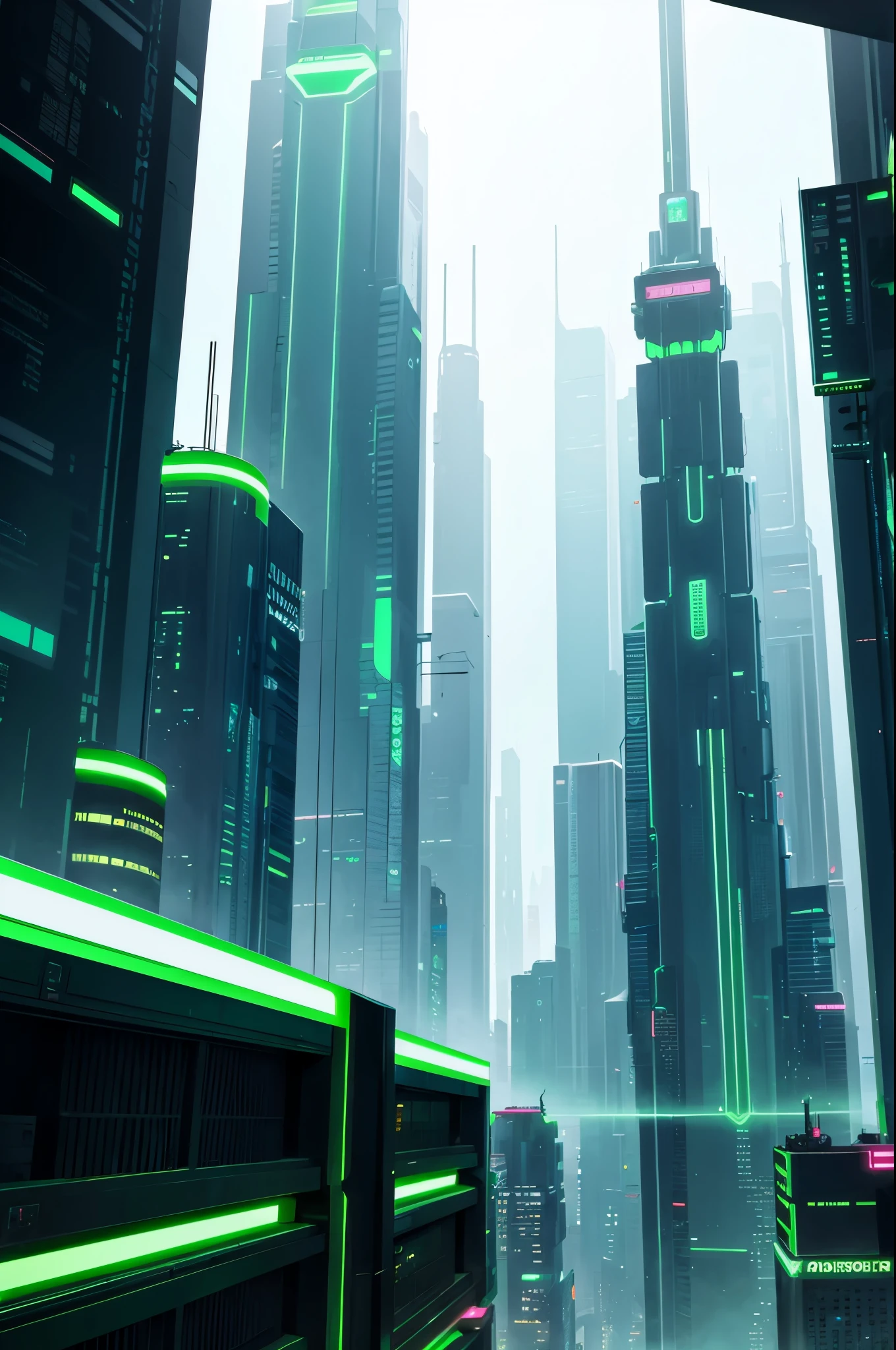 futuristic city, cyberpunk green
