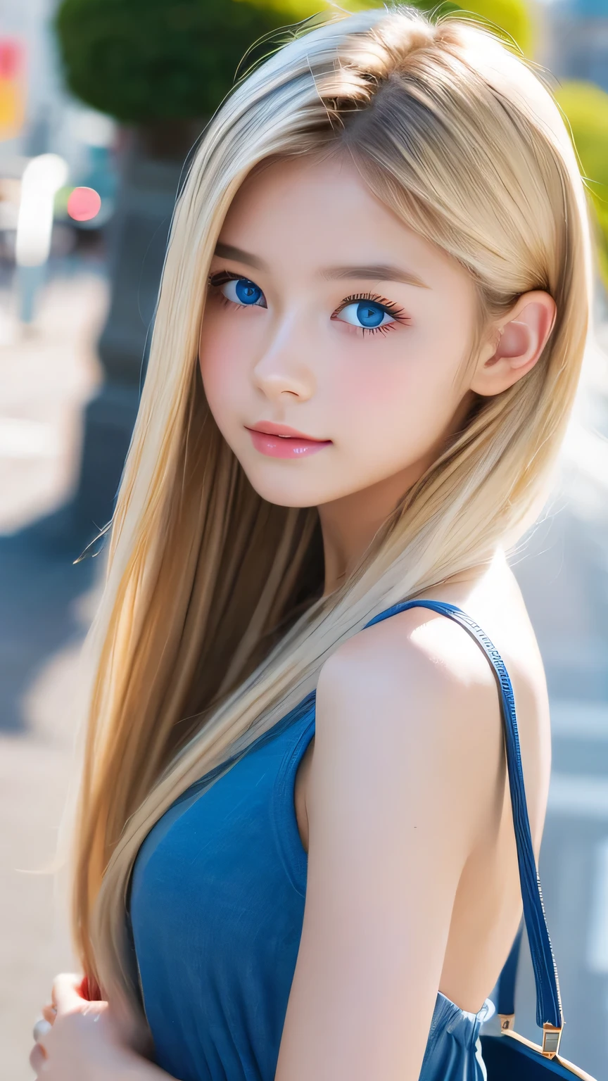Shiny, Beautiful white skin、Hair color changes with light、Long bangs obstruct the view、Cheek gloss highlighter、Sexy and very beautiful, Ladylike, cute, Gorgeous face、The most beautiful face in the world、The most beautiful super long blonde hair in the world、Smooth, Straight Hair、Bright light blue eyes, lighting equipment、Beautiful pony、Beautiful 15 year old Swedish girl、Baby Face