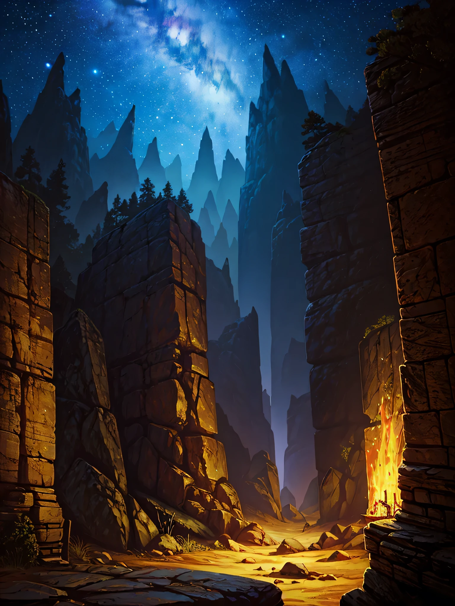 (((masterpiece、Highest image quality、highest quality、highly detailed unity 8kwallpaper)))、(fantasy、Grand canyon)、night、beautiful starry sky、octans