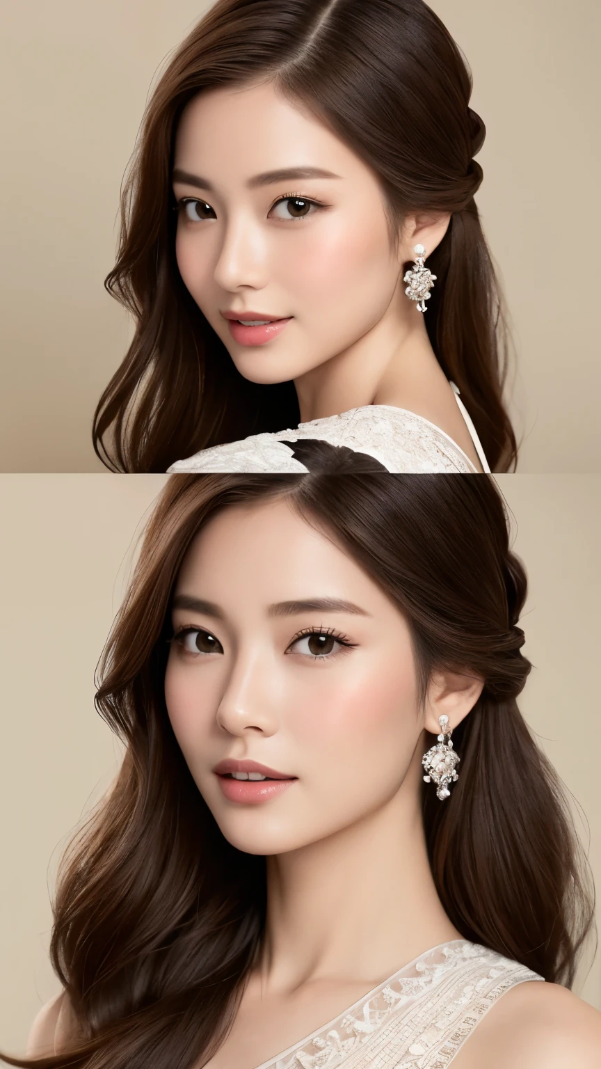 highest quality、Realistic、Realistic、Very detailed、Very delicate and beautiful、RAW Photos、Professional Lighting、Facial Light、Written boundary depth、Focus Only、Ezvian everywhere,1 female (Beach):1.4)、Brown haired、Brown eyes、Small Head、Beautiful Eyes、Dark eyeliner、非常にLarge Breasts、True Face、Real Skin、Lively Faces、Realistic Skin、Fine grain、Detailed facial features、Detailed characteristics of the garment、(Fashion Clothing:1.3) ), (Fashion Hairstyles: 1.3)、 Looking at the audience, Simple Background, Magnificent face, Beautiful Teeth、Large Breasts、Valley