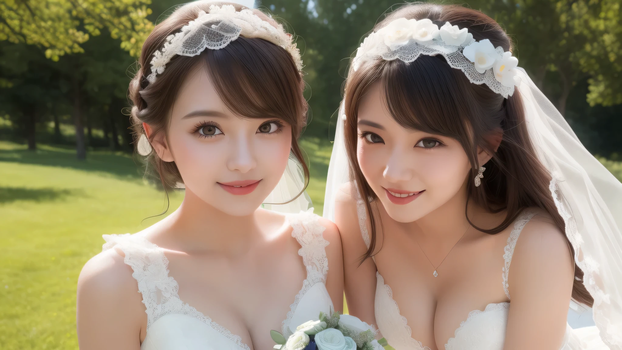 (kawaii face, amazing flat breasts), happy smile, (Beautiful frills and lace cute wedding dress:1.3), Ultra High Definition, Superior Quality, Premier Quality, ultra detailed, Photorealistic, 8k, RAW Photos, highest quality, masterpiece, professional photography, Realistic portrait, Beautiful detailed, Close up portrait of girl, Outdoors, beautiful sight, beautiful scenery, (natural scenery), (Fine face:1.2),