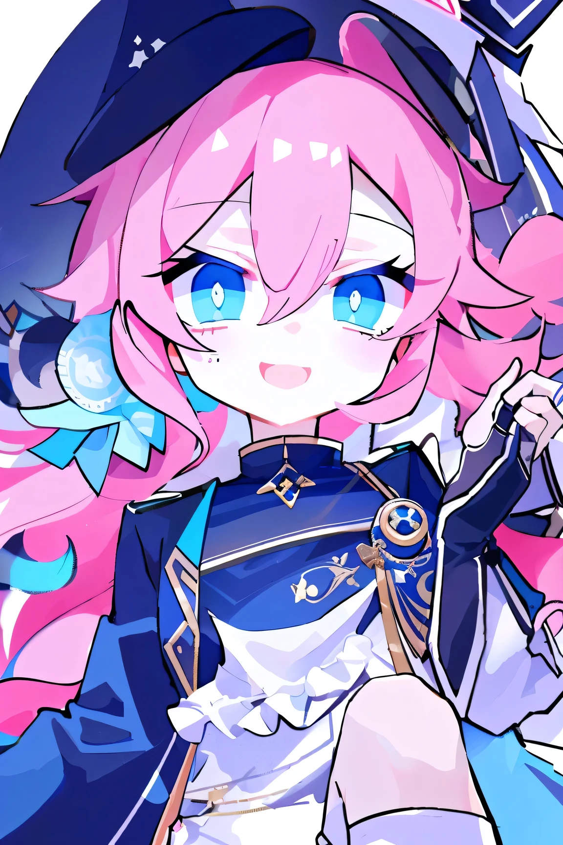 (highest quality、masterpiece:1.2) ((1 girl)) Pink Hair、Bright Blue Eyes、ponytail、elegant (Blue clothes) Flat Chest、Beautiful Eyes、Beautiful Hair、Beautiful and well-proportioned face、Beautiful mouth ((girl)) ((Furious expression、Vulgar smile))