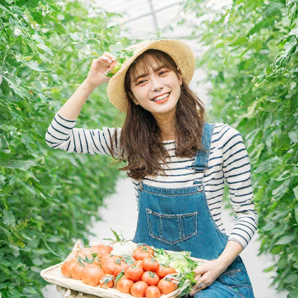 (masterpiece, best quality:1.2), 1girl, solo,薄化粧、清潔感、20代の女性、日本人、農作業、作業着